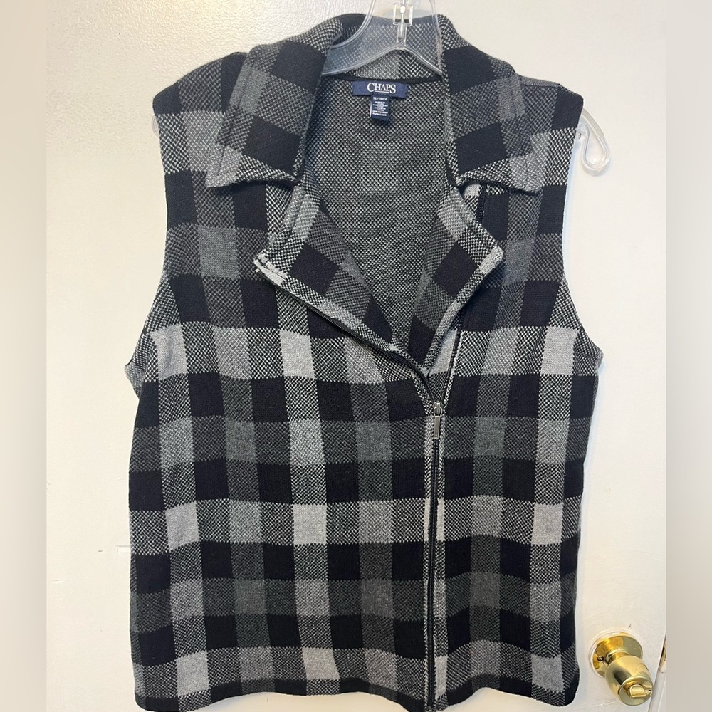 Chaps Full Zipper Black/Gray Sweater Vest